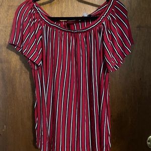 Red and white striped off the shoulder shirt
